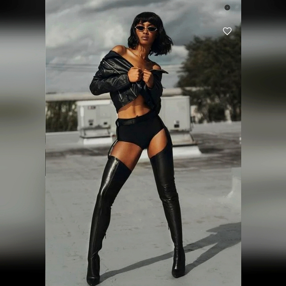 AZALEA WANG IM MOVIN ON BELTED THIGH HIGH STILETTO CHAP BOOT WITH 4 WAY STRETCH